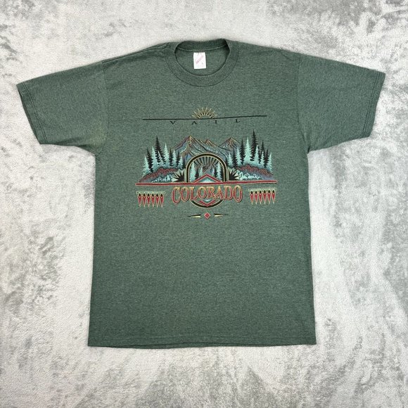 Vintage 1995 Jerzees Wild West Shirt Graphic Green Short Sleeve T-Shirt USA L - Picture 2 of 8